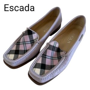 Escada Women's Pink Plaid Loafers Size 38 Eur Or 8 Us